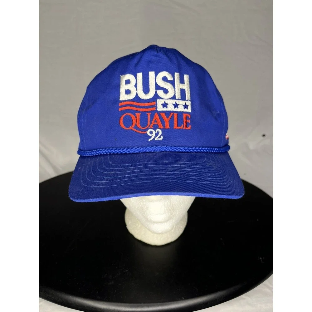 Vintage 1992 Bush Quayle Presidential Campaign Rope Hat Blue Made In The USA